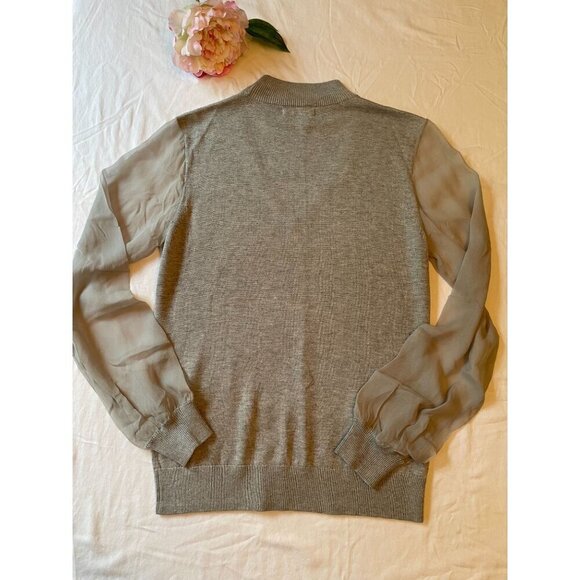Unique Ramy Brook Sheer Sleeve Sweater V-Neck Long Sleeve Gray  Cashmere Silk Co - Picture 2 of 8
